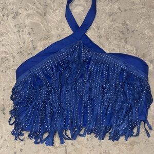 Blue Fringe Crop Top